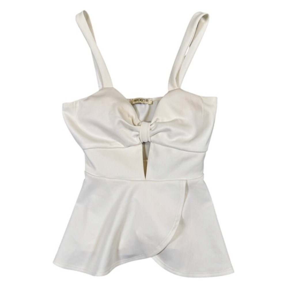 Arden B Womens White Bow Keyhole Peplum Top Sleeveless Sweetheart Neck Size M